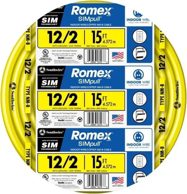 Main image of Southwire Romex Brand Simpull Solid Indoor 12/2 W/G NMB Cable 15ft Coil-SW# 28828226