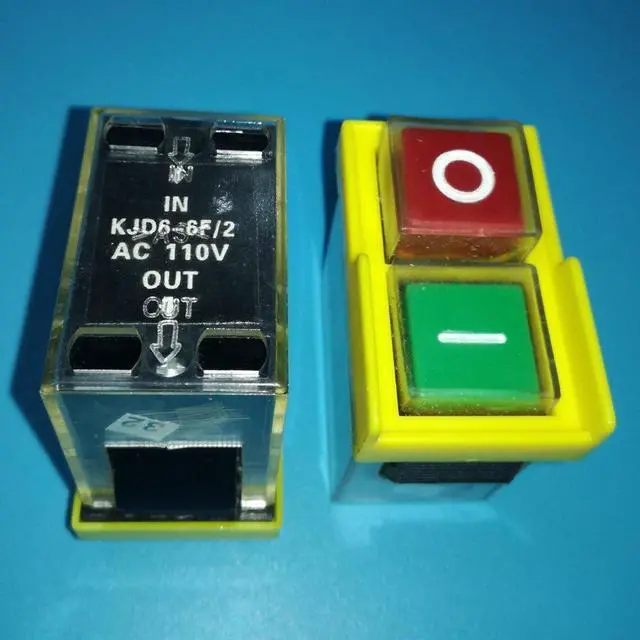 Alt view image 2 of 7 - Waterproof Electromagnetic Push Button Switches Start Stop On Off Magnetic Pushbutton Switch for Wood Working Machinery Cutter Table Saw Grinder Drill Slicer AC 110V 6A KJD6 6F/2,Yellow