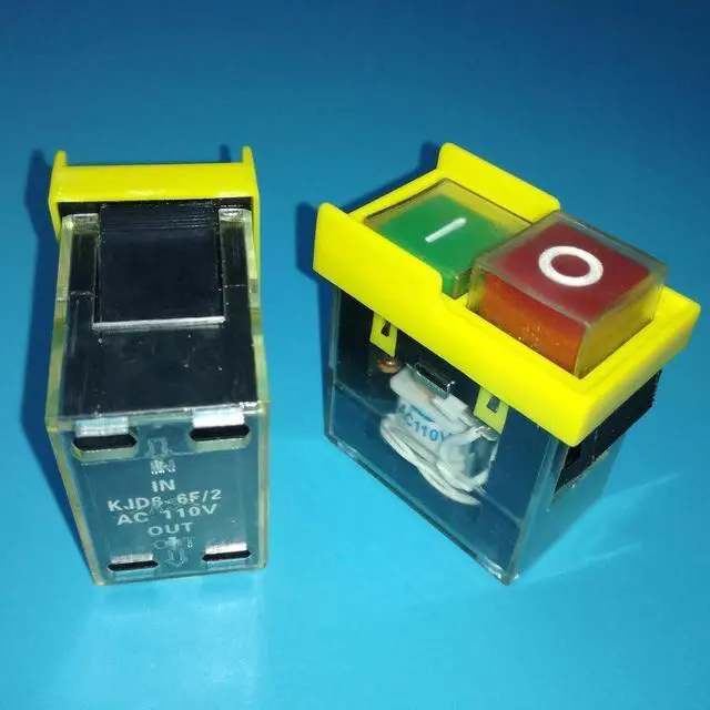 Alt view image 4 of 7 - Waterproof Electromagnetic Push Button Switches Start Stop On Off Magnetic Pushbutton Switch for Wood Working Machinery Cutter Table Saw Grinder Drill Slicer AC 110V 6A KJD6 6F/2,Yellow