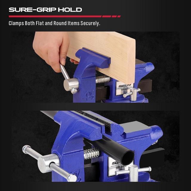 Alt view image 4 of 7 - Heavy Duty Bench Vise 4.5 Inch: Table Clamp Woodworking Vice Press Drill Tools Workbench Wood Metal Pipe Work Shop Block Swivel Slide Cross Welding Machine Kit Milling Grip Precision Magnetic Jaw Pad