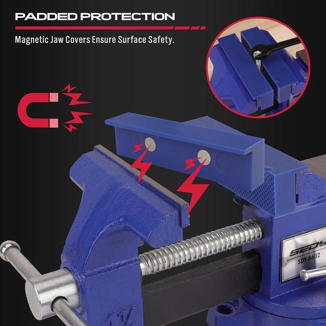 Alt view image 5 of 7 - Heavy Duty Bench Vise 4.5 Inch: Table Clamp Woodworking Vice Press Drill Tools Workbench Wood Metal Pipe Work Shop Block Swivel Slide Cross Welding Machine Kit Milling Grip Precision Magnetic Jaw Pad