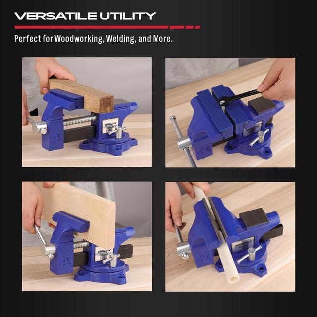 Alt view image 6 of 7 - Heavy Duty Bench Vise 4.5 Inch: Table Clamp Woodworking Vice Press Drill Tools Workbench Wood Metal Pipe Work Shop Block Swivel Slide Cross Welding Machine Kit Milling Grip Precision Magnetic Jaw Pad