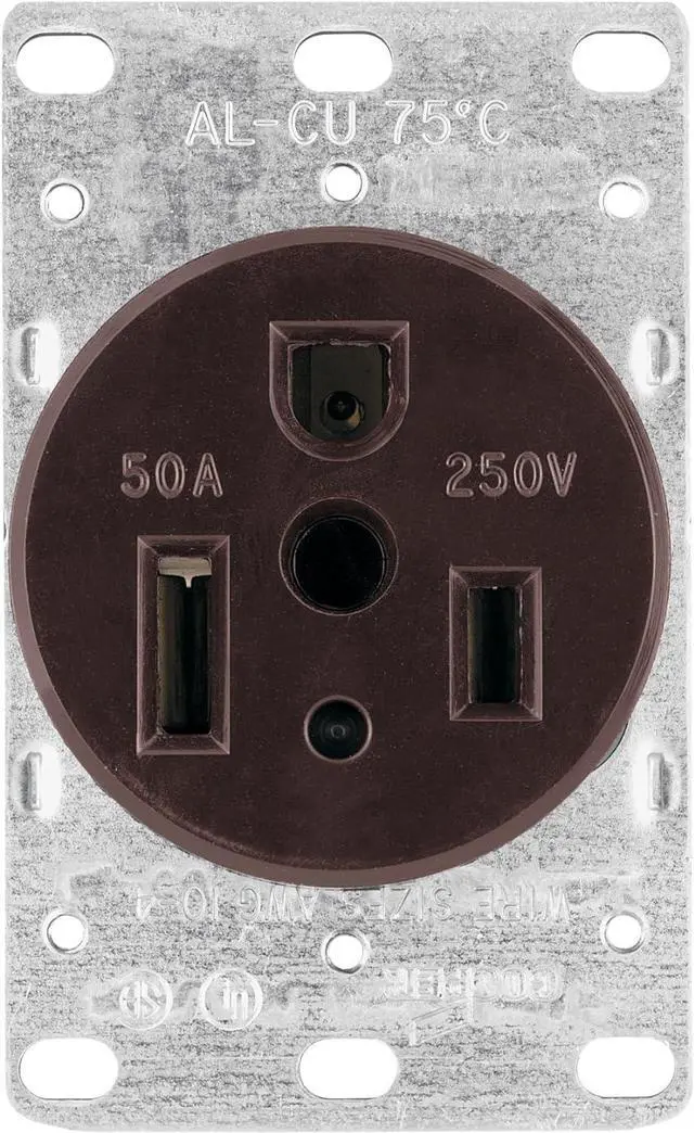 Main image of Eaton 1254 50-Amp 2-Pole 3-Wire 250-Volt Heavy Duty Grade Flush Mount Power Receptacle, Brown