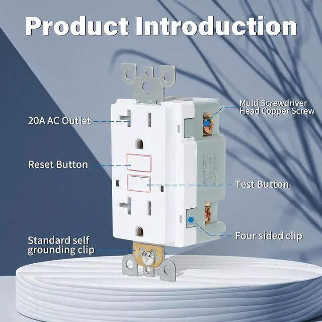Alt view image 4 of 7 - OMEENET 20 Amp GFCI Outlet, Tamper Resistant, Self Test GFI Receptacle with 2 LED Indicator, 20Amp Ground Fault Circuit Interrupter Outlet for Kitchen, Bathroom,Indoor Use, UL Listed, White (2 Pack)