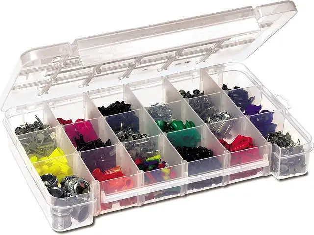 Main image of Akro-Mils 05905 Plastic Portable Parts Storage Case for Hardware and Crafts with Hinged Lid and 5 Adjustable Dividers, (14-3/8-Inch x 9-1/2-Inch x 2-1/2-Inch), Large, Clear
