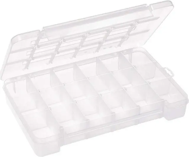 Alt view image 4 of 7 - Akro-Mils 05905 Plastic Portable Parts Storage Case for Hardware and Crafts with Hinged Lid and 5 Adjustable Dividers, (14-3/8-Inch x 9-1/2-Inch x 2-1/2-Inch), Large, Clear