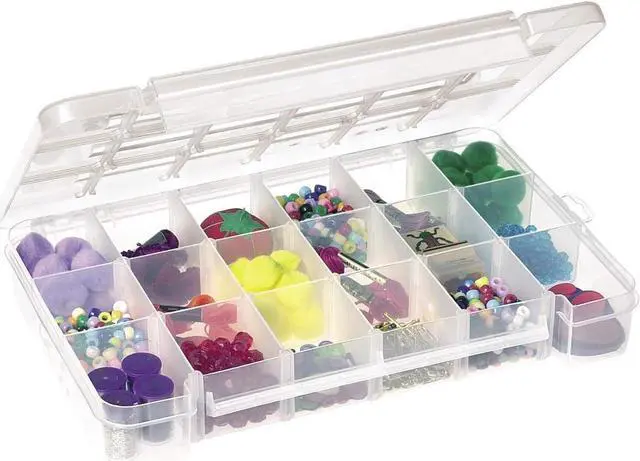 Alt view image 3 of 7 - Akro-Mils 05905 Plastic Portable Parts Storage Case for Hardware and Crafts with Hinged Lid and 5 Adjustable Dividers, (14-3/8-Inch x 9-1/2-Inch x 2-1/2-Inch), Large, Clear