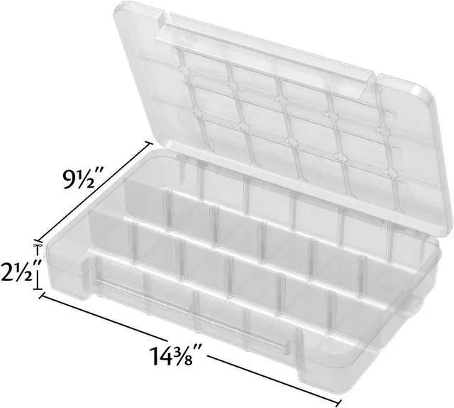 Alt view image 5 of 7 - Akro-Mils 05905 Plastic Portable Parts Storage Case for Hardware and Crafts with Hinged Lid and 5 Adjustable Dividers, (14-3/8-Inch x 9-1/2-Inch x 2-1/2-Inch), Large, Clear