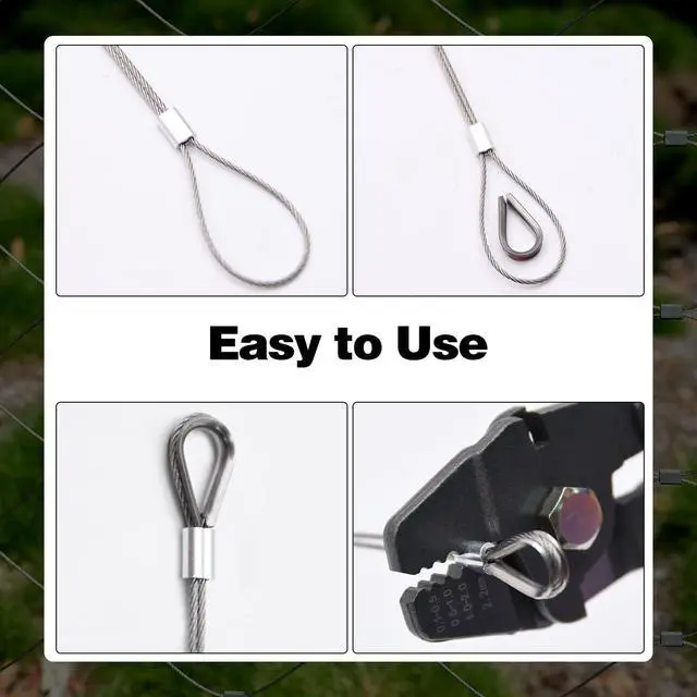 Alt view image 5 of 7 - 328ft Wire Rope Crimping Tool Kit, Stainless Steel Wire Rope Cable with Aluminum Crimping Sleeves and Stainless Steel Thimbles for Railing, Decking, Picture Hanging (328ft)