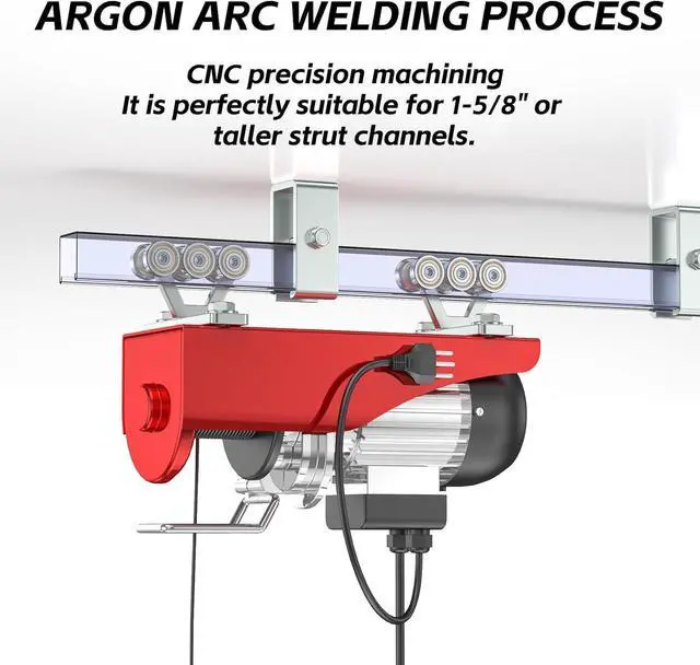 Alt view image 4 of 5 - SKTREX 6 Wheel Hoist Trolley with Rollers - Strut Trolley Assembly for Electric Hoist - Fits 1-5/8" Wide and Taller Strut Channel - High Strength and Silent Operation