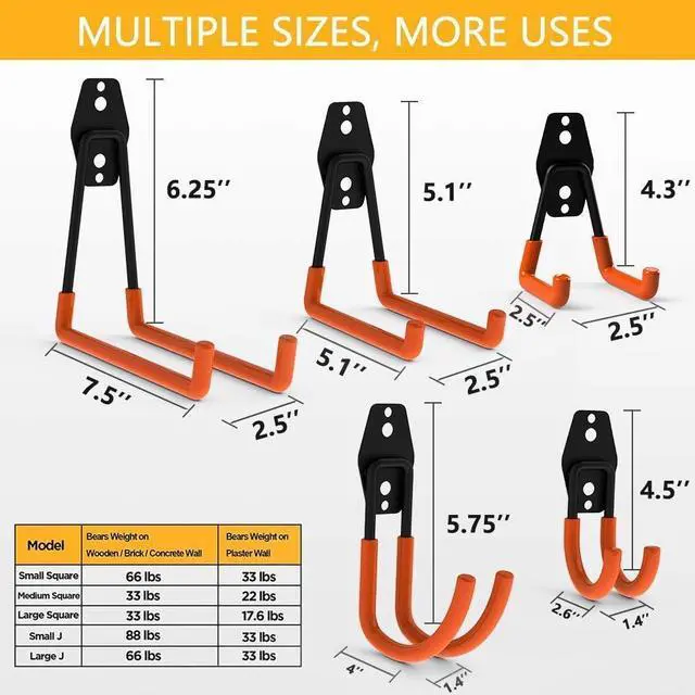 Alt view image 2 of 7 - 12pack Steel Garage Storage Utility Double Hooks Organizer Heavy Duty Wall Mount Tool Holder for Organizing Power Tools Ladders Bulk Items