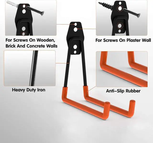 Alt view image 3 of 7 - 12pack Steel Garage Storage Utility Double Hooks Organizer Heavy Duty Wall Mount Tool Holder for Organizing Power Tools Ladders Bulk Items