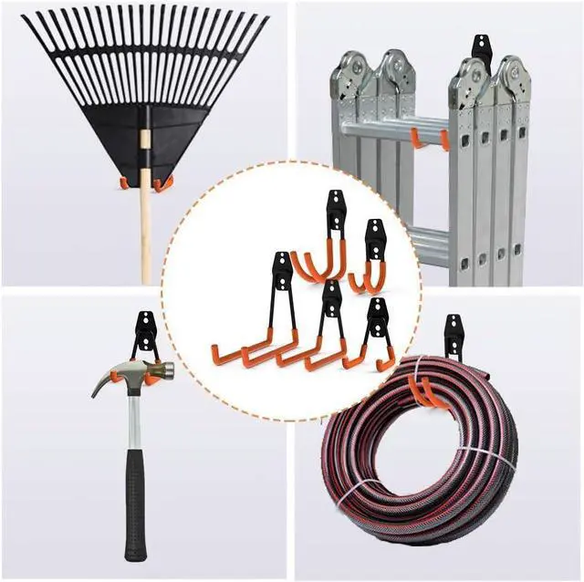 Alt view image 6 of 7 - 12pack Steel Garage Storage Utility Double Hooks Organizer Heavy Duty Wall Mount Tool Holder for Organizing Power Tools Ladders Bulk Items