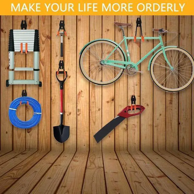 Alt view image 7 of 7 - 12pack Steel Garage Storage Utility Double Hooks Organizer Heavy Duty Wall Mount Tool Holder for Organizing Power Tools Ladders Bulk Items