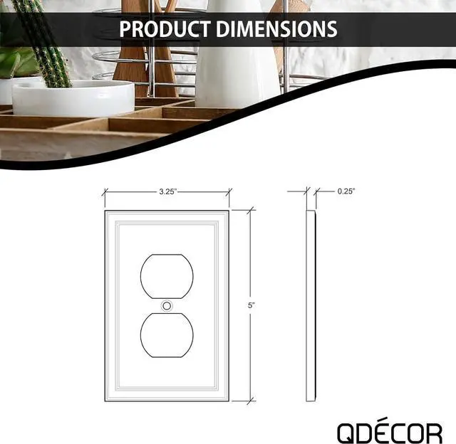 Alt view image 4 of 7 - Questech Decor Single Duplex Insulated Electrical Outlet Covers Wall Plate, 1-Gang Single Switch Plate Standard Size Receptacle Cover, Decorative Architectural Cornice, White, 6 Pack