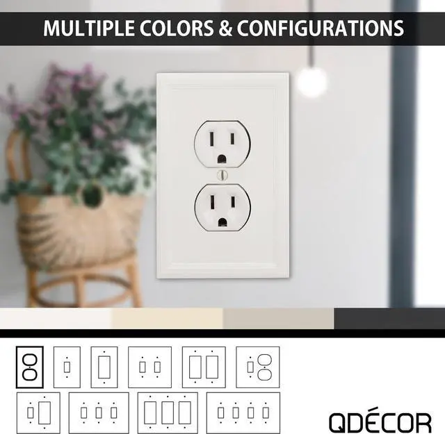 Alt view image 6 of 7 - Questech Decor Single Duplex Insulated Electrical Outlet Covers Wall Plate, 1-Gang Single Switch Plate Standard Size Receptacle Cover, Decorative Architectural Cornice, White, 6 Pack
