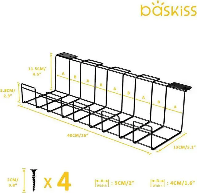 Alt view image 4 of 7 - Under Desk Cable Management Tray 2 Packs, 16 inches Under Table Cord Organizer for Wire Management, Metal Wire Cable Mesh Holder for Desks, Offices and Kitchens (Black)