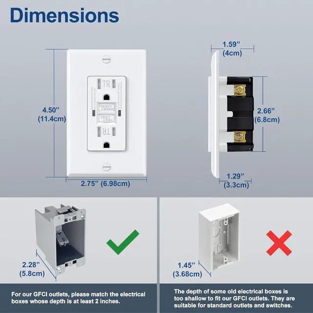 Alt view image 3 of 7 - 20 Pack GFCI Outlets 15 Amp, Tamper Resistant (TR), Self-Test GFI Receptacles with LED Indicator, Ground Fault Circuit Interrupter, Decor Wallplate Included, UL Listed, White