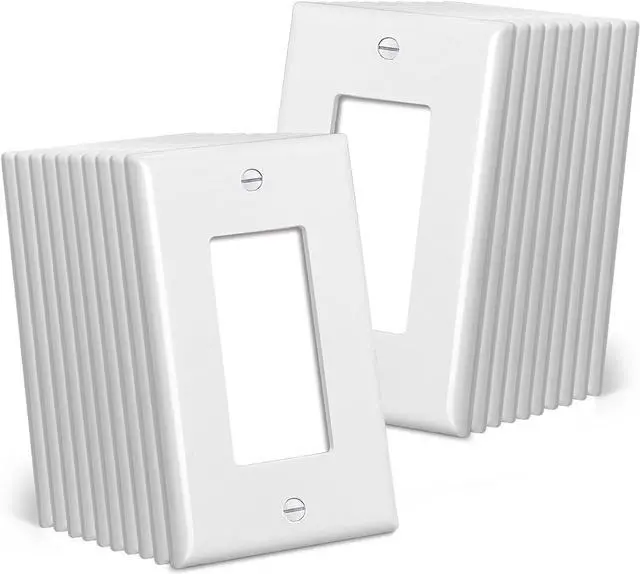 Main image of CML Mid-Size Decorator Wall Plates, 20 Pack Electrical Outlet Receptacle Covers, 1-Gang Switch Plates, Midway Size 3.18 x 5, Impact Resistant, Gloss Finish, White