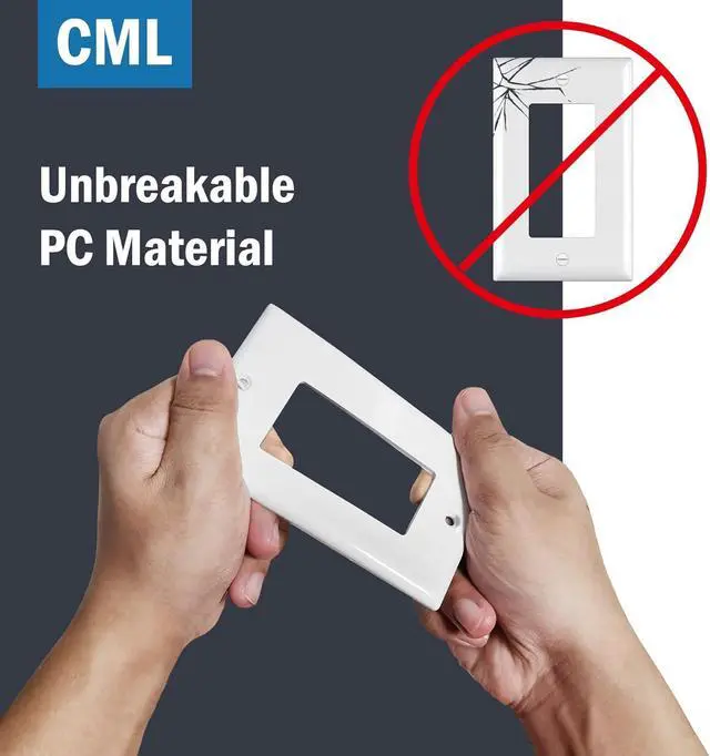 Alt view image 4 of 7 - CML Mid-Size Decorator Wall Plates, 20 Pack Electrical Outlet Receptacle Covers, 1-Gang Switch Plates, Midway Size 3.18 x 5, Impact Resistant, Gloss Finish, White