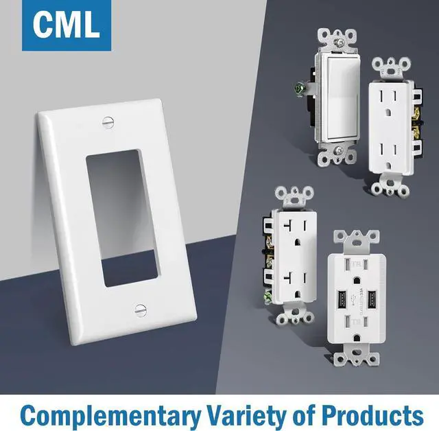 Alt view image 5 of 7 - CML Mid-Size Decorator Wall Plates, 20 Pack Electrical Outlet Receptacle Covers, 1-Gang Switch Plates, Midway Size 3.18 x 5, Impact Resistant, Gloss Finish, White