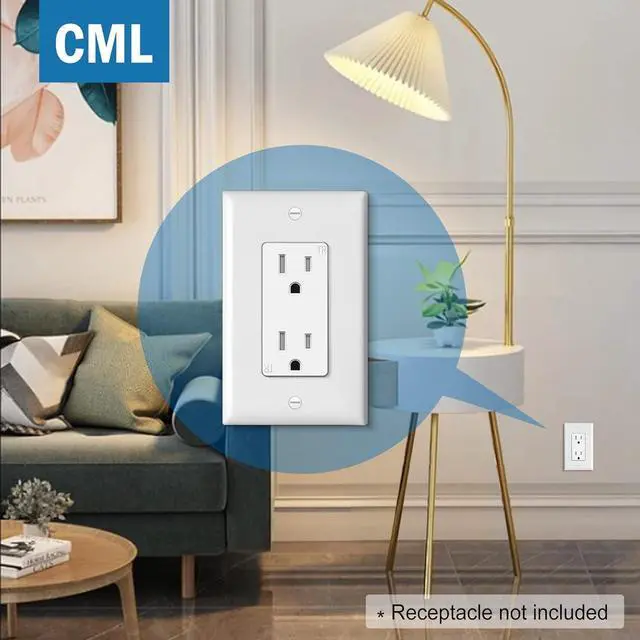 Alt view image 7 of 7 - CML Mid-Size Decorator Wall Plates, 20 Pack Electrical Outlet Receptacle Covers, 1-Gang Switch Plates, Midway Size 3.18 x 5, Impact Resistant, Gloss Finish, White