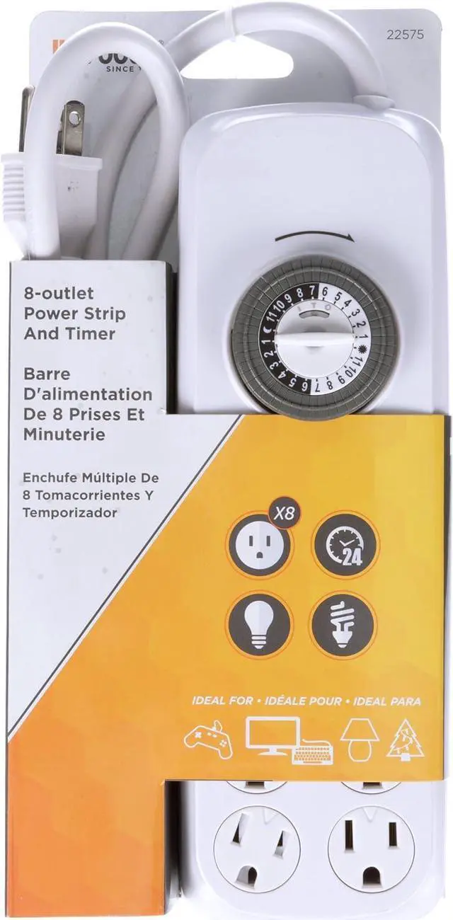 Alt view image 3 of 3 - Southwire Woods Indoor 8-Outlet Power Strip Timer - Power Strip with Built-In Mechanical Timer - Programmable Outlet Strip - Grounded Outlets - Daily Power Control - White