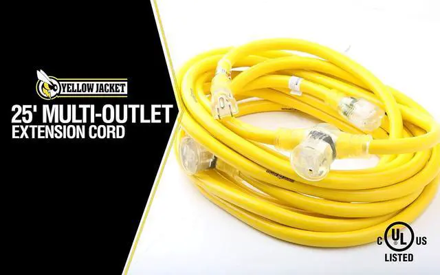 Alt view image 5 of 7 - Yellow Jacket 2830 Woods STW Adapter Cord with 3-Outlet Lighted Power Block; 3 12 Awg Bare Conductor; 25 Ft L; Foot; Copper