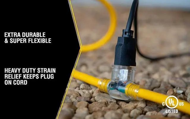 Alt view image 7 of 7 - Yellow Jacket 2830 Woods STW Adapter Cord with 3-Outlet Lighted Power Block; 3 12 Awg Bare Conductor; 25 Ft L; Foot; Copper