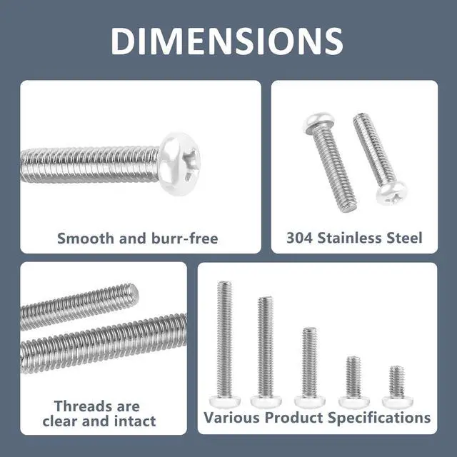 Alt view image 3 of 7 - QISHENG 100 PCS White Head #8-32X2 Stainless Steel Phillips Pan Head Machine Screws,DIY,Repair,Install Furniture and Electrical Appliances Screws,Stainless Steel 18-8 A2(304) Screw
