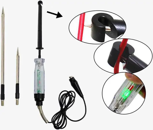 Alt view image 2 of 7 - ALLOSUN Automotive Wire Piercing DC Voltage Circuit 6V / 12V Hook Probe Tester 59 Inch Cord with LED & Buzzer Indicator