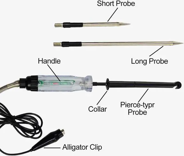 Alt view image 3 of 7 - ALLOSUN Automotive Wire Piercing DC Voltage Circuit 6V / 12V Hook Probe Tester 59 Inch Cord with LED & Buzzer Indicator