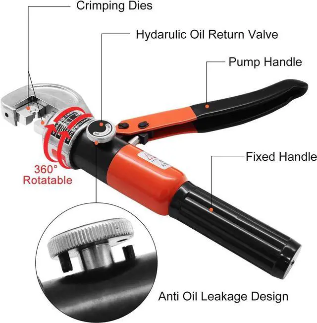 Alt view image 3 of 7 - CKE Upgraded Hydraulic Cable Crimper Hand Tool for 1/8, 3/16 Stainless Steel Cable Railing Fittings - Wire Swaging Tool-10 Ton and Stainless Steel Cable Cutter - Heavy Duty Head with 11 Dies HC05
