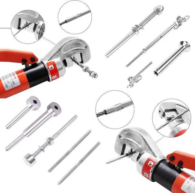 Alt view image 7 of 7 - CKE Upgraded Hydraulic Cable Crimper Hand Tool for 1/8, 3/16 Stainless Steel Cable Railing Fittings - Wire Swaging Tool-10 Ton and Stainless Steel Cable Cutter - Heavy Duty Head with 11 Dies HC05