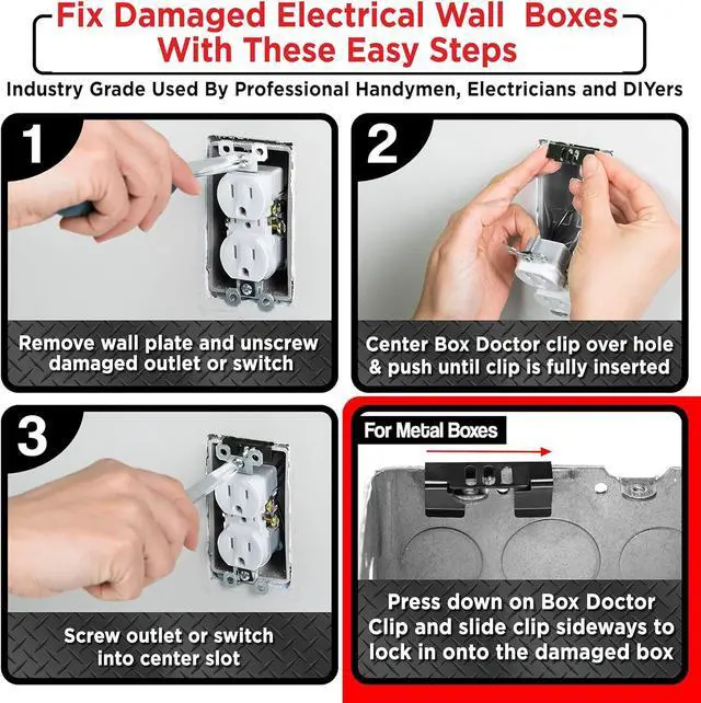 Alt view image 4 of 7 - Repair Clips - Fix Loose Outlets and Switches - Electrical Wall Box Repair Clips - 10 Pack