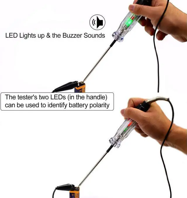 Alt view image 6 of 7 - ALLOSUN Automotive Wire Piercing DC Voltage Circuit 6V / 12V Hook Probe Tester 59 Inch Cord with LED & Buzzer Indicator