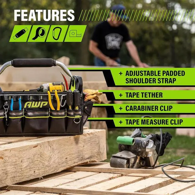 Alt view image 2 of 5 - AWP 18 Inch Pro Tool Tote with Rotating Handle for Easy Tool Access, Water-Resistant Construction
