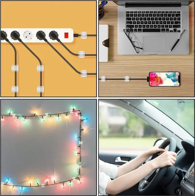 Alt view image 4 of 4 - 200 Pcs Cable Clips, Adhesive Cable Organizer Cord Holder Wire Clip Wire Management Self Adhesive Hooks Wire Holder for Office, Home(Transparent, 200PCS)