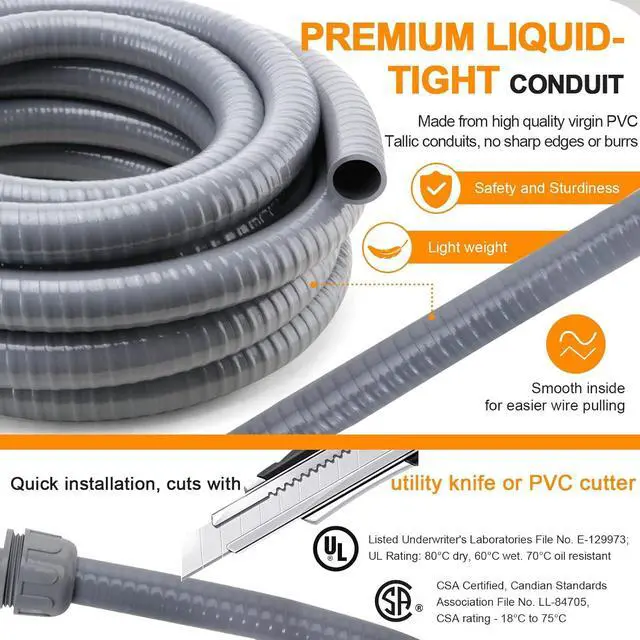 Alt view image 3 of 7 - DWALE Liquid-Tight Conduit and Connector Kit,Flexible Non Metallic Liquid Tight Electrical Conduit,1-1/4inch25ft Electrical Conduit Kit,with4 Straight and2 Angle Fittings Included,1-1.4 in. Dia