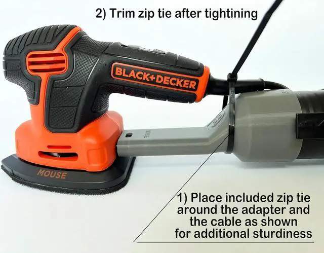 Alt view image 5 of 5 - Vacuum Hose Adapter compatible with BLACK+DECKER MOUSE 1.2 Amp Electric Detail Sander (or any brand 2-1/2'' hose), BDEMS600 Dust Reducer, by 1058 Designs, Grey,