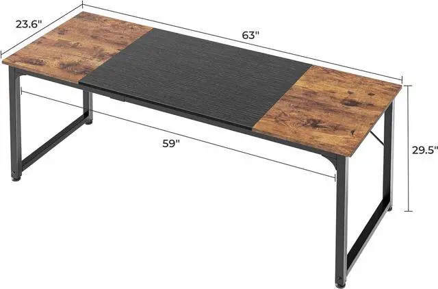 Alt view image 3 of 7 - Huuger Computer Desk, 63 Inch Office Desk, Gaming Desk with Storage, Writing Desk Work Desk for Home Office, Study, Modern Simple Desk, Large Legroom, Metal Frame, Rustic Brown and Black