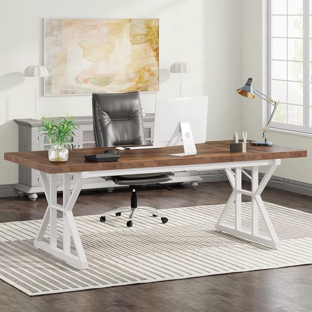 Main image of Tribesigns 70.8-Inch Executive Desk, Large Computer Office Desk Workstation, Modern Simple Style Laptop Desk Study Writing Table Business Furniture for Home Office (Brown/White, 70.8 Inch)