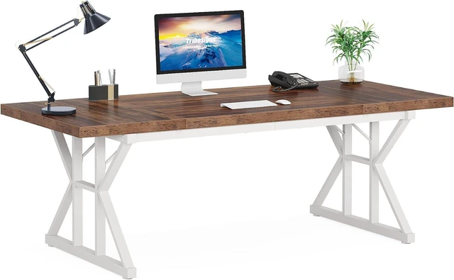 Alt view image 7 of 7 - Tribesigns 70.8-Inch Executive Desk, Large Computer Office Desk Workstation, Modern Simple Style Laptop Desk Study Writing Table Business Furniture for Home Office (Brown/White, 70.8 Inch)