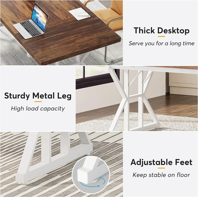 Alt view image 5 of 7 - Tribesigns 70.8-Inch Executive Desk, Large Computer Office Desk Workstation, Modern Simple Style Laptop Desk Study Writing Table Business Furniture for Home Office (Brown/White, 70.8 Inch)