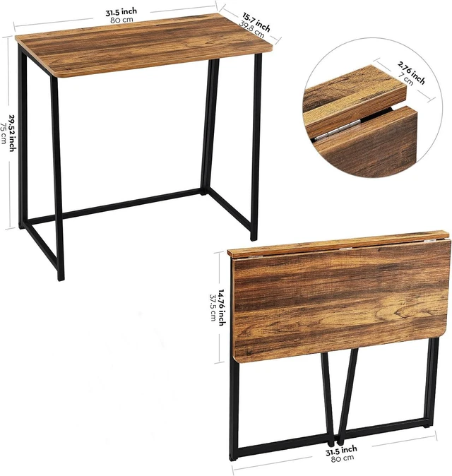 Alt view image 3 of 7 - WOHOMO Folding Desk, 31.5" Foldable Computer Table for Small Spaces, Walnut