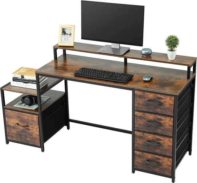 Main image of TOPSKY Compact Computer Desk with Storage Shelf/Cloth File Drawer for Letter Size/Monitor Stand Study Table for Home Office (Rustic Brown, 62.4 inch)