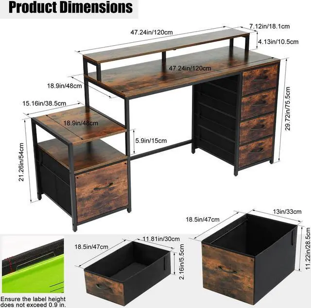 Alt view image 2 of 7 - TOPSKY Compact Computer Desk with Storage Shelf/Cloth File Drawer for Letter Size/Monitor Stand Study Table for Home Office (Rustic Brown, 62.4 inch)