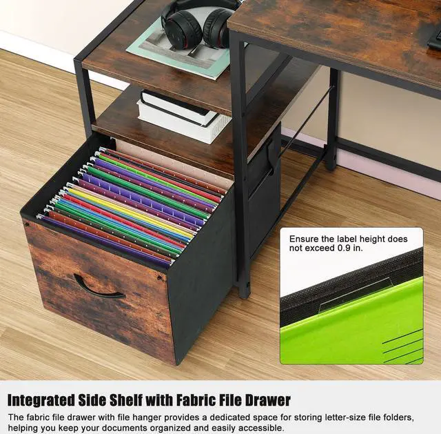 Alt view image 5 of 7 - TOPSKY Compact Computer Desk with Storage Shelf/Cloth File Drawer for Letter Size/Monitor Stand Study Table for Home Office (Rustic Brown, 62.4 inch)