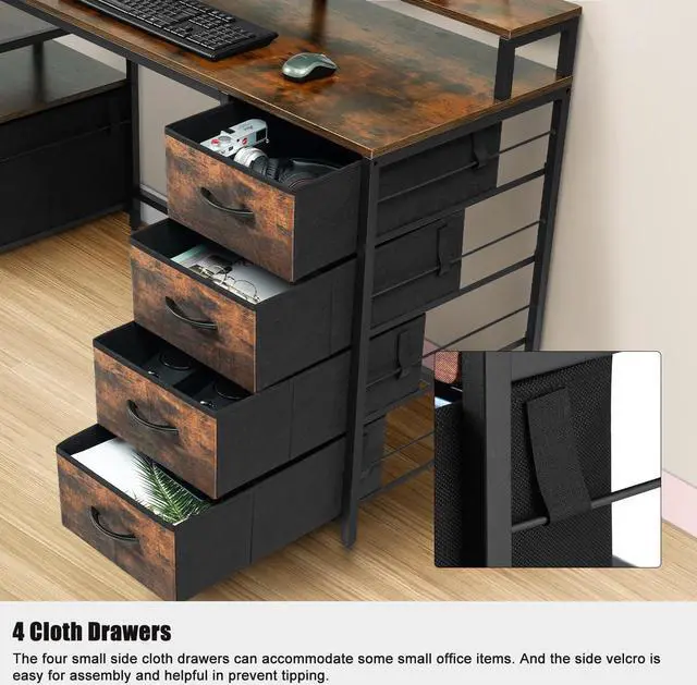 Alt view image 6 of 7 - TOPSKY Compact Computer Desk with Storage Shelf/Cloth File Drawer for Letter Size/Monitor Stand Study Table for Home Office (Rustic Brown, 62.4 inch)