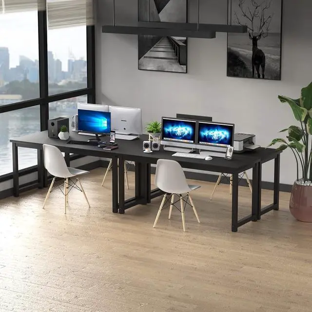 Alt view image 5 of 7 - NSdirectModern Computer Desk 63 inch Large Office Desk Writing Study Table for Home Office Desk Workstation Wide Metal Sturdy Frame Thicker Steel Legs, Black.